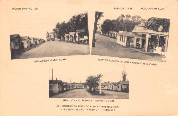 Fremont Nebraska Red Arrow Cabin Camp & Service Station Vintage PC U8468