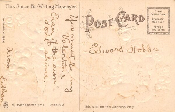 To My Valentine Cherubs With Hearts And Flowers, Embossed Vintage PC U8474 - Image 2