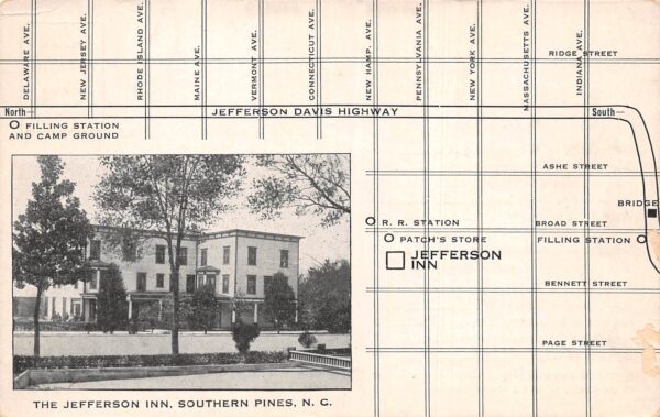 Southern Pines North Carolina The Jefferson Inn, B/W Photo Print W/ Map PC U8482