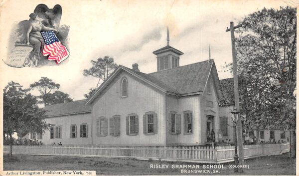 Brunswick Georgia Risley Grammar School, B/W Lithograph Vintage Postcard U8492