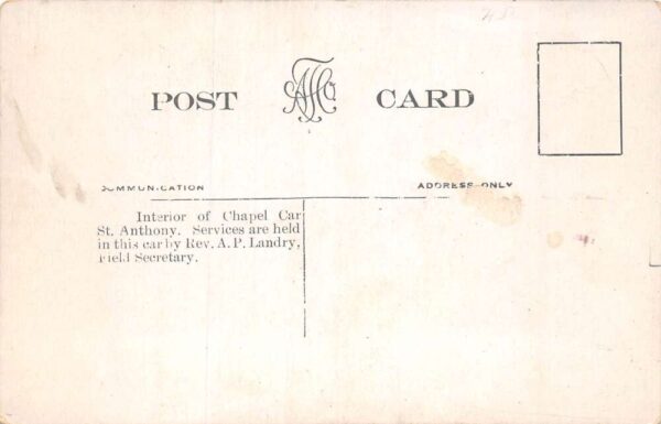 St Anthony Chapel Train Car Interior Vintage Postcard AA69754 - Image 2