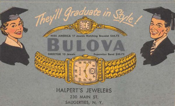 Saugerties New York Bulova Watches Halperts Jewelers Ad Vintage Postcard AA69772