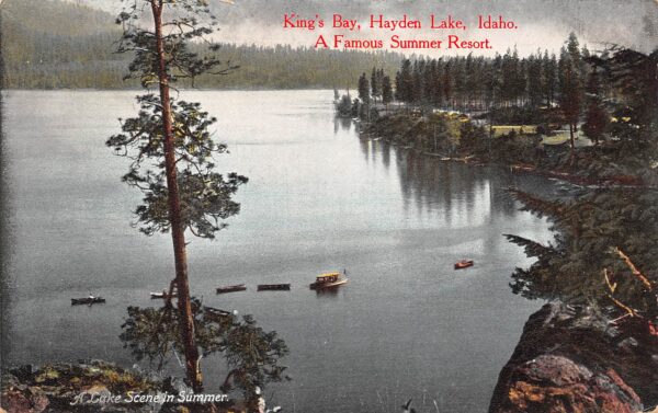 Hayden Lake Idaho King's Bay Summer Resort, Color Lithograph Vintage PC U8475