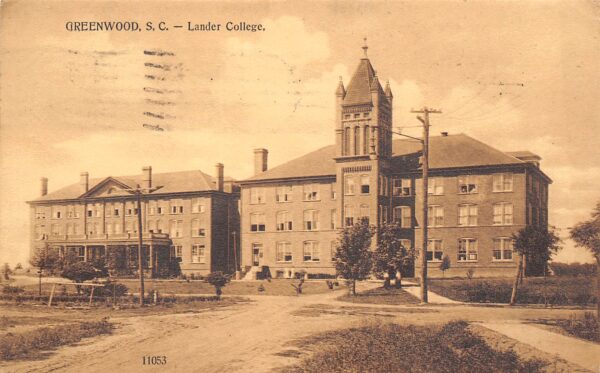 Greenwood South Carolina Lander College, Sepia Tone Lithograph Vintage PC U8552