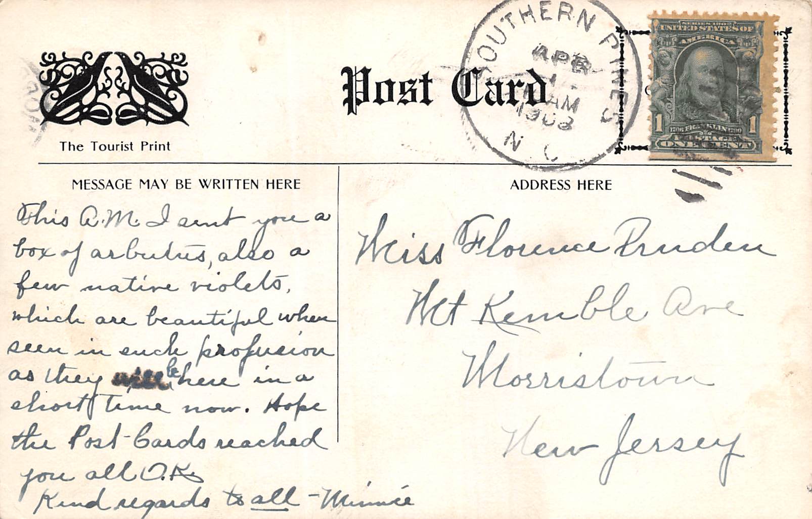 Southern Pines North Carolina Bennett St. In Springtime, B/W Lithograph PC U8557 - Image 2