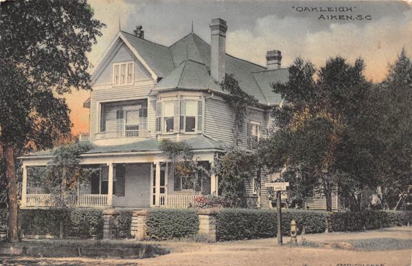 Aiken South Carolina "Oakleigh" Residence, Hand Colored Vintage Postcard U8568