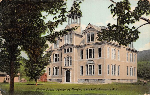 Hunter New York Union Free School, Catskill Mtns., Color Lithograph PC U8588