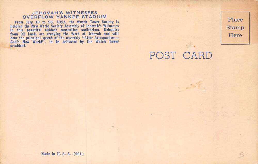 New York City Yankee Stadium Jehovah's Witness Convention Postcard AA69801 - Image 2