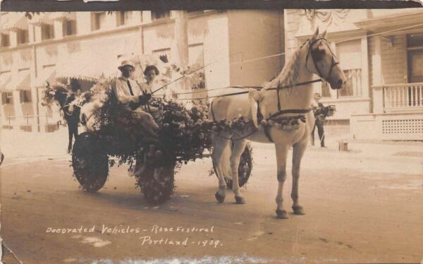 Portland Oregon Rose Festival Decorated Horse Carriage Real Photo PC AA69804