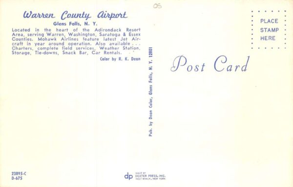 Glens Falls New York Warren County Airport Vista Jet Airplane PC AA69812 - Image 2