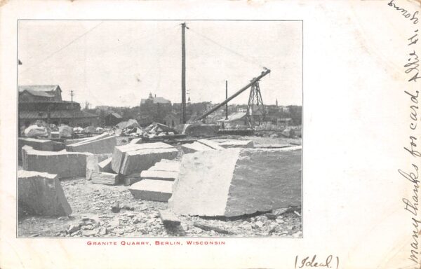 Berlin Wisconsin Granite Quarry, Undivided Back Vintage Postcard U8686