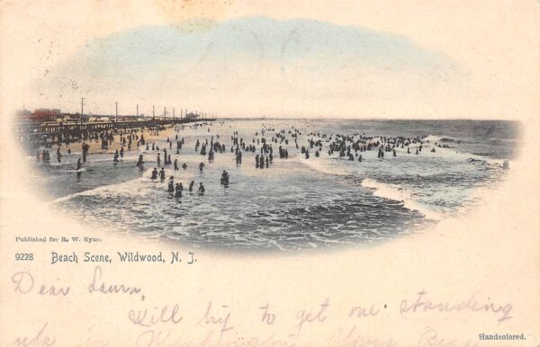 Wildwood New Jersey Beach Scene, Undivided Back Vintage Postcard U8688