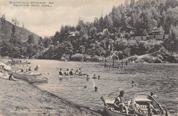 Monte Rio California Bathing Scene, Along North Western Pacific, B/W Litho. PC U8693