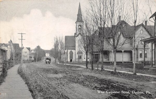 Dushore Pennsylvania West Carpenter Street, B/W Lithograph Vintage PC U8695