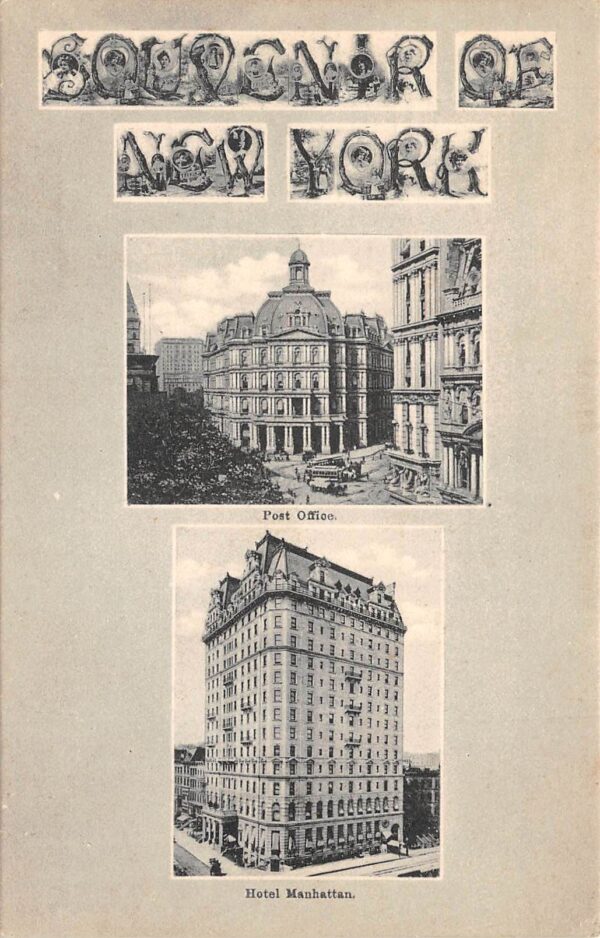 New York City New York Hotel Manhattan & Post Office Views Vintage PC U8711