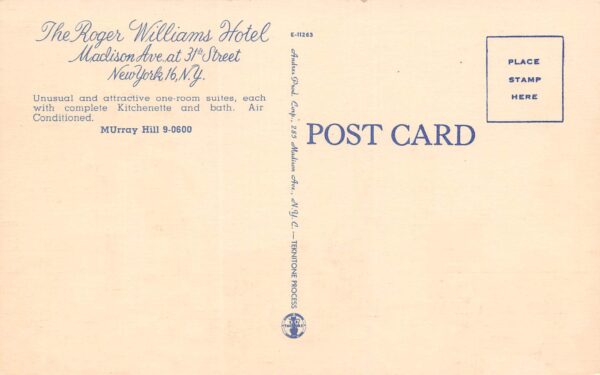 New York City New York The Roger Williams Hotel, Multi-View Linen PC U8712 - Image 2
