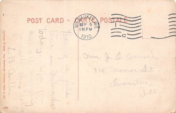 Pewaukee Wisconsin Waukesha Beach, Trolley Car, Color Lithograph Postcard U8722 - Image 2