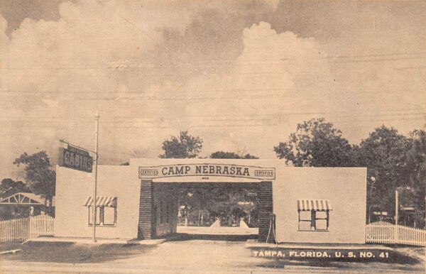 Tampa Florida Camp Nebraska Cabins, Sepia Tone Photo Print Vintage PC U8726