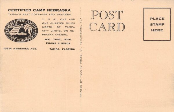 Tampa Florida Camp Nebraska Cabins, Sepia Tone Photo Print Vintage PC U8726 - Image 2