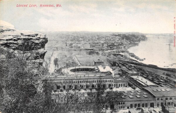 Hannibal Missouri Lover's Leap, B/W Lithograph Vintage Postcard U8748