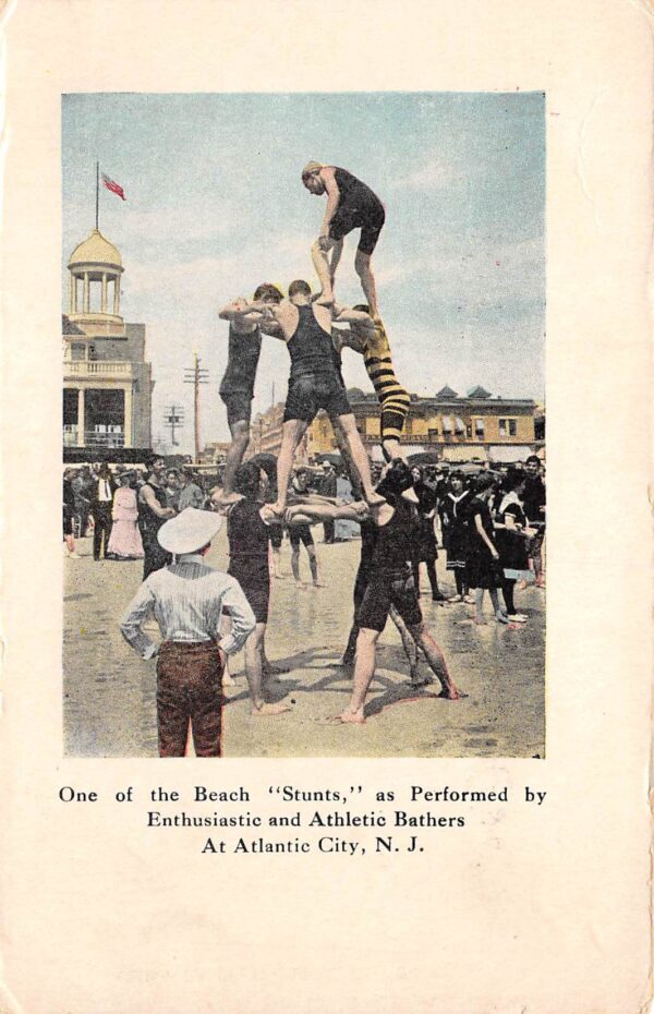 Atlantic City New Jersey Bathers Performing Stunts On Beach,Color Lithograph PC U8761