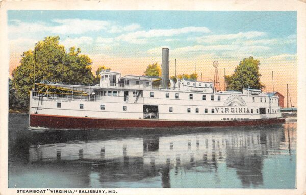 Salisbury Maryland Steamboat "Virginia", White Border Vintage Postcard U8873