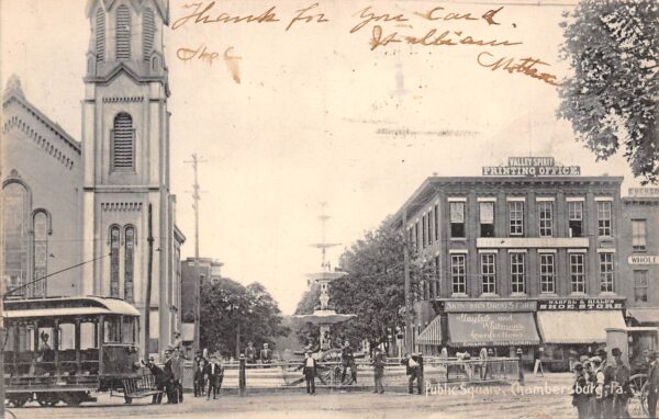 Chambersburg Pennsylvania Public Square, Trolley Car, B/W Photo Print PC U8893