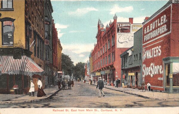 Cortland New York Railroad St., E. From Main St., Coca Cola Sign, PC U8901