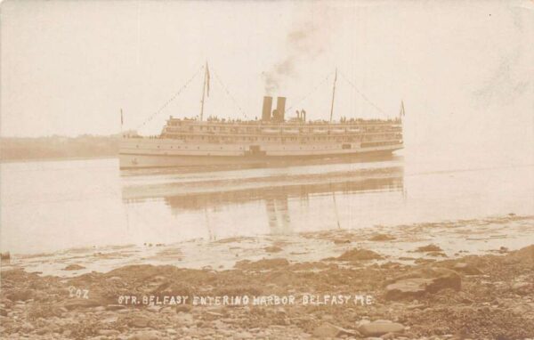 Belfast Maine Steamer Belfast Entering Harbor Real Photo Postcard AA69851