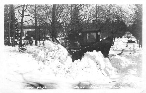 Harbor Springs Michigan Shore Drive Snow Plow Real Photo Postcard AA69930