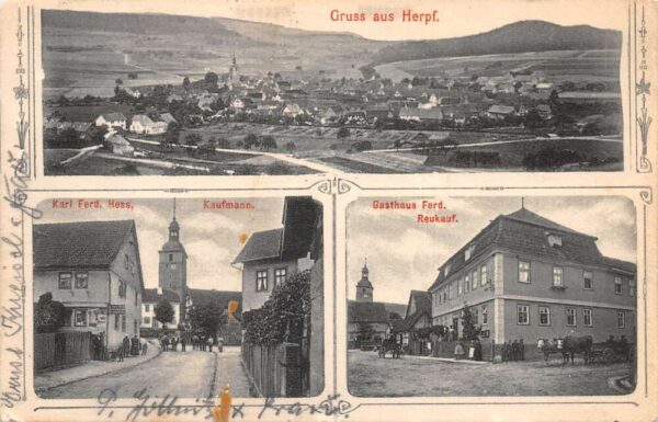 Herpf Germany Gasthaus Street Scene Views Gruss aus Vintage Postcard AA69943