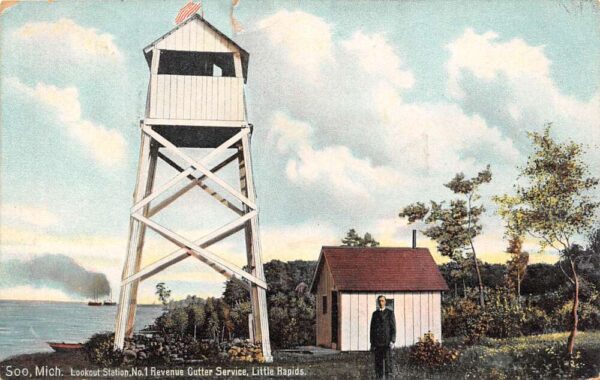 Soo Michigan Lookout Station No. 1, Little Rapids, Color Lithograph PC U8778