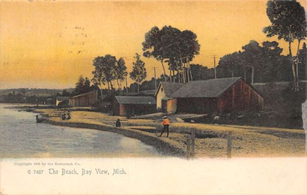 Bay View Michigan The Beach, Undivided Back Vintage Postcard U8780