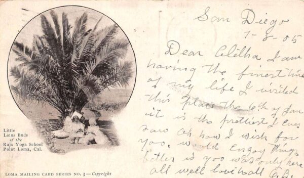 Point Loma California Little Lotus Buds, Raja Yoga School,Private Mailing Card PC U8785
