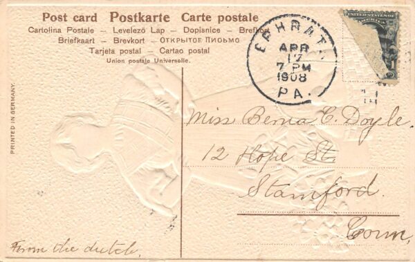 Easter Greetings Woman With Basket Of Chicks & Flowers, Embossed, PC U8939 - Image 2