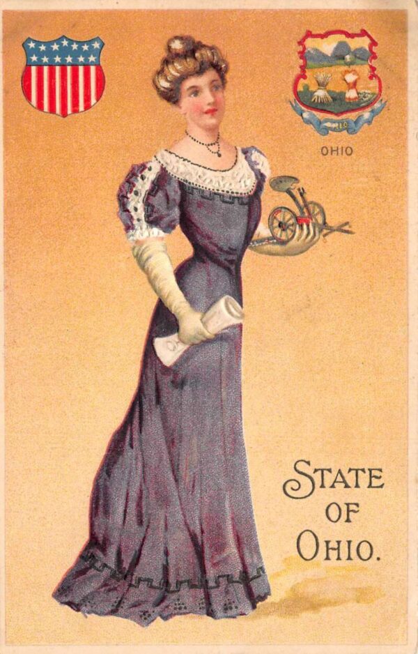 Ohio State Girl Lady in Purple Dress Langsdorf Vintage Postcard AA70068