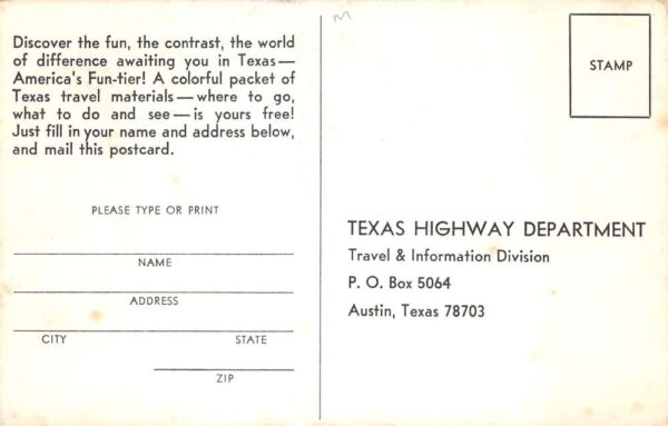 Austin Texas Highway Dept Free Travel Kit Adv Vintage Postcard AA70073 - Image 2