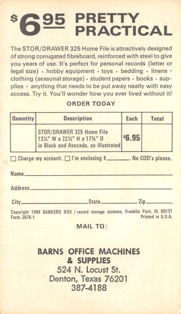Denton Texas Barns Office Supplies Storage Box Adv Postcard AA70076 - Image 2