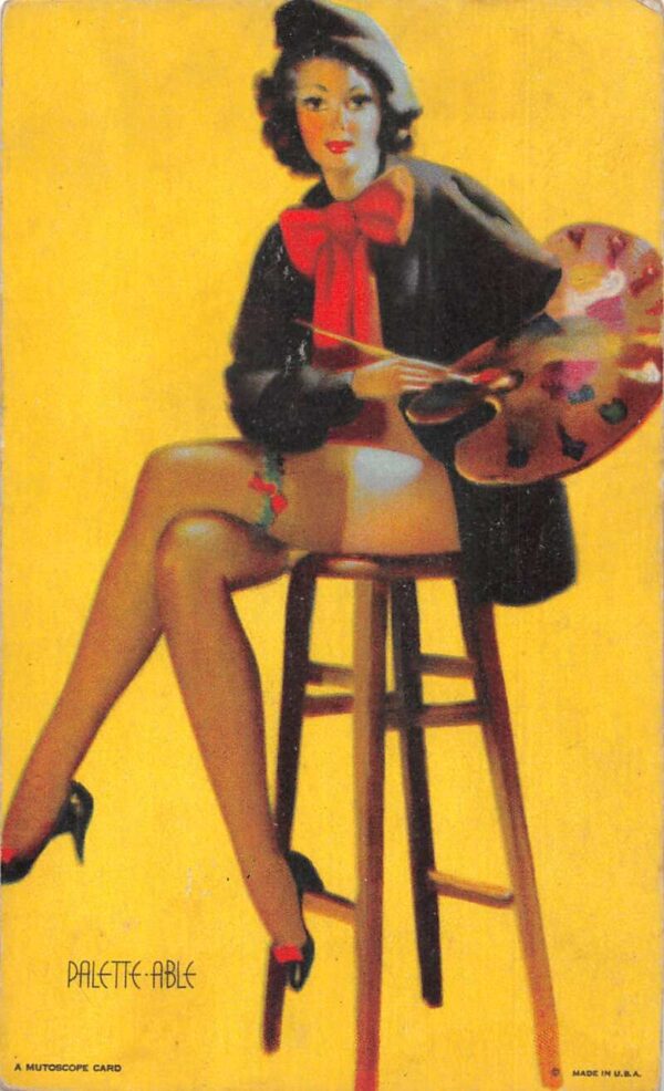 Pin Up Girl "Palette Able" Painter Artist Vintage Arcade Card AA70078