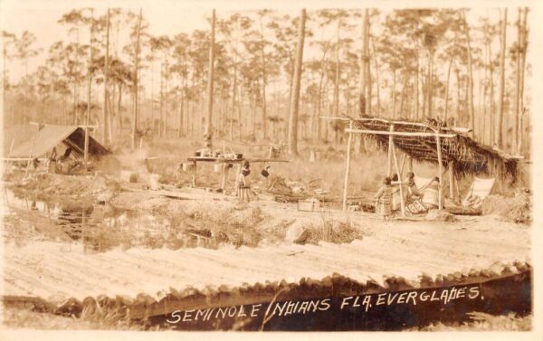 Florida Everglades Seminole Indian Village Real Photo Vintage Postcard AA70090