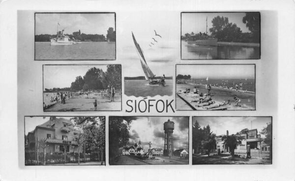 Siofok Hungary Multiview Buildings Sailing Real Photo Postcard AA70094