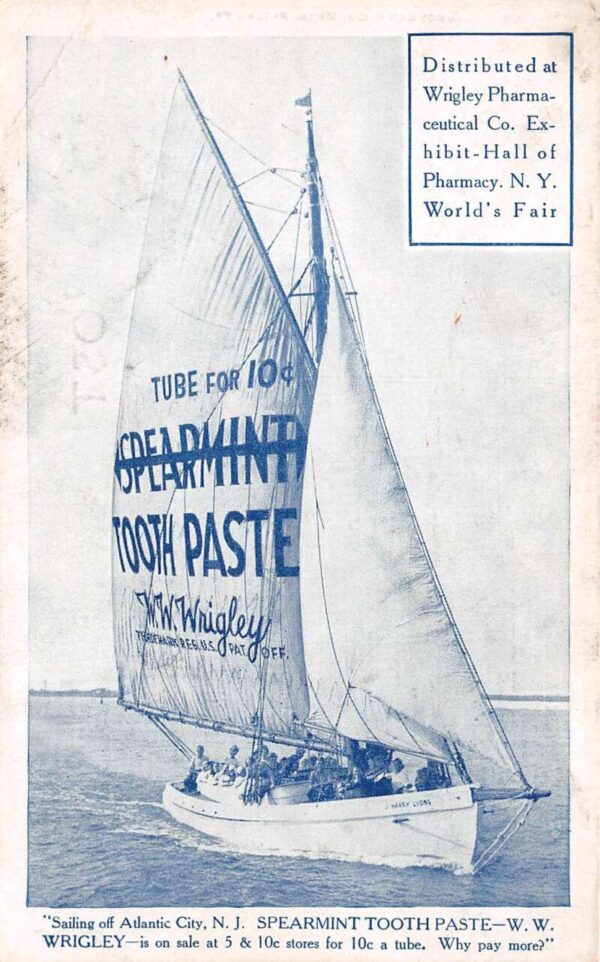 Atlantic City New Jersey Spearmint Tooth Paste Sailboat Adv Postcard AA70119