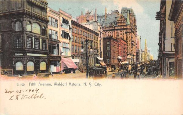 New York City New York Waldorf Astoria Hotel, 5th Ave., Undivided Back PC U8967