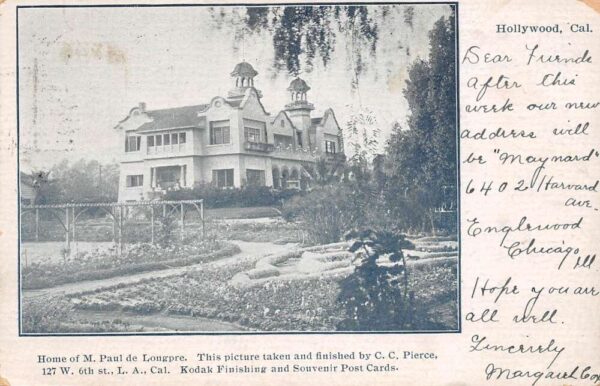 Hollywood California Home Of Paul de Longpre, Undivided Back Vintage PC U8979
