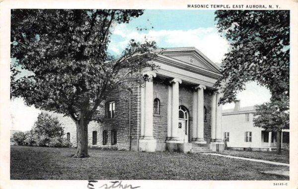 East Aurora New York Masonic Temple, Sky Tinted Vintage Postcard U8980
