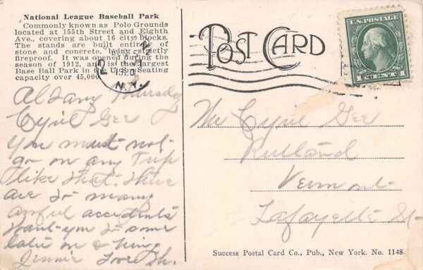 New York City New York National League Baseball Park, Color Lithograph PC U9035 - Image 2