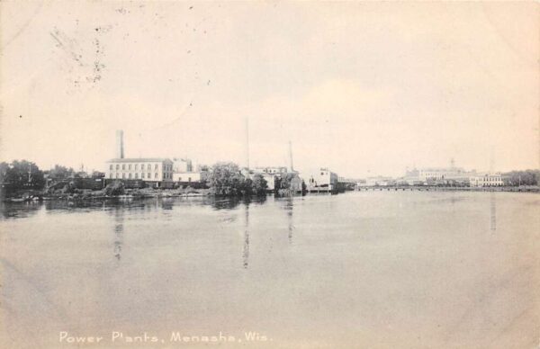 Menasha Wisconsin Power Plants View, Undivided Back, Vintage Postcard U9049