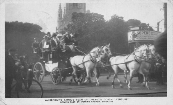 Brighton England St Peters Church Vanderbilts Horse Coach Real Photo PC AA70137