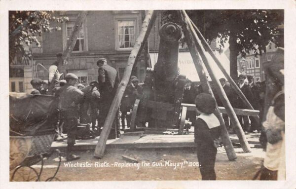 Winchester England 1908 Gun Riots Replacing the Gun Real Photo Postcard AA70172