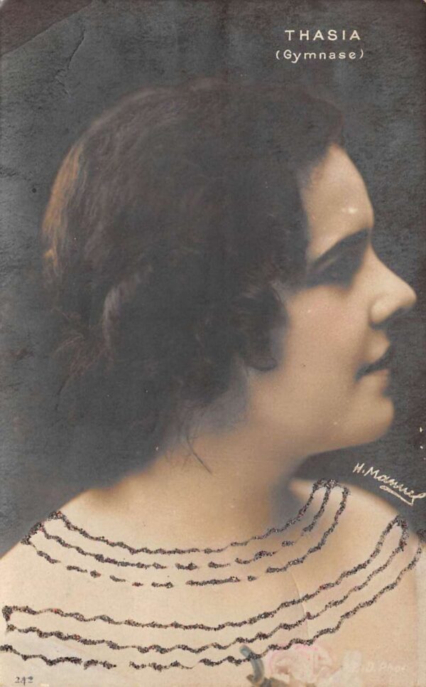 Thasia Gymnase Ladys Portrait Glitter Real Photo Postcard AA70182